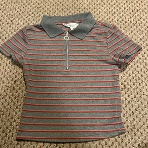 Cropped polo tshirt. Pink stripes grey base.